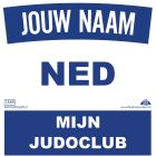 Judo rugembleem  met clubnaam op twee regels