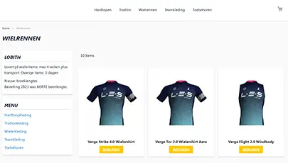 Voorbeeld teamshop voor het bestellen van clubkleding